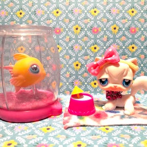 Authentic LPS Complete Pet Pairs Playset Angora Cat + Fish In Fishbowl + Extra Accessories