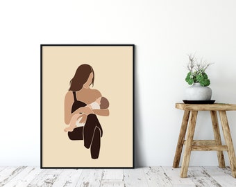 Abstract Feeding Mother Print | Custom Poster | Nursery Print | Digital Print | Print at Home