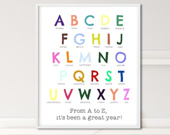 From A to Z Teacher Gift | Thank You Gift | Teacher Print | Print at Home | Digital Print