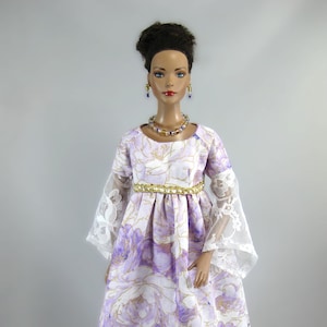 Tyler Wentworth Lilac, White Lace and Gold Evening Gown with Jewelry