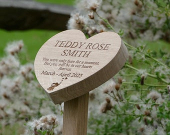 Solid Oak Heart Memorial Stake | Natural Burial Ground Memorial | Oak Memorial Stake | Heart Memorial