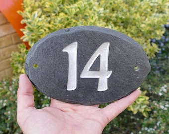 Oval Slate House Number 18cm x 11.5cm | Grey Slate Door Numbers