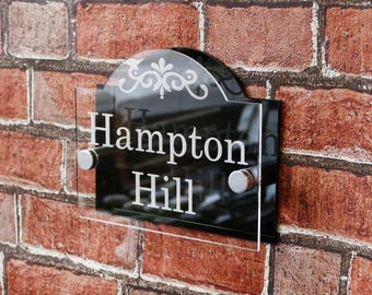 Personalized 3D Glass Effect House Sign, Engraved Acrylic Number Plaque