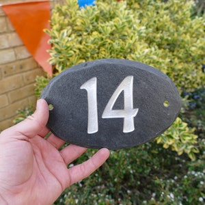 Oval Slate House Number 18cm x 11.5cm Grey Slate Door Numbers image 2