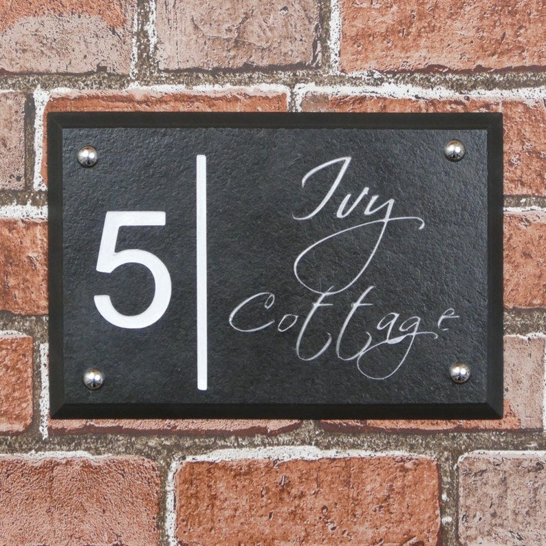 Deep Engraved Thick Cut Natural Slate Any House Name And Number Hand Painted Customized Slate House Sign 250mm x 170mm