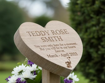 Personalised Solid Oak Heart Memorial Stake | Natural Burial