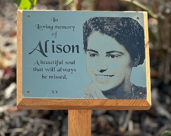 Oak Photo Memorial Stake | Personalized Memorial Plaque