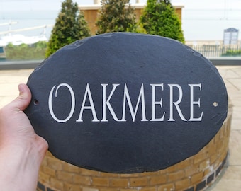 Hand Cut Oval Slate House Sign 35cm x 24cm