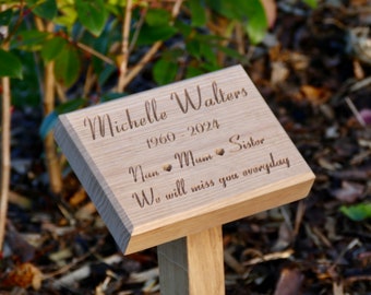 Oak Memorial Stake with Deep V-carved lettering | Luxury Thick Oak Memorial Stake | Natural Burial Ground Memorial | Crematorium Stake