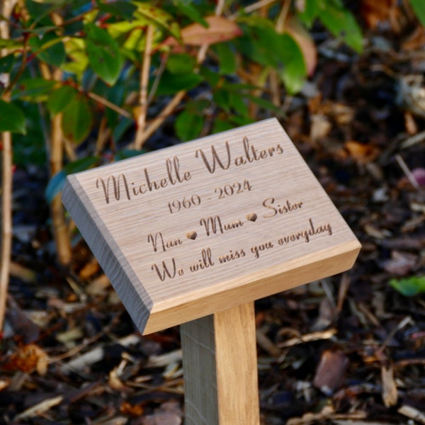 Oak Memorial Stake with Deep V-carved lettering | Luxury Thick Oak Memorial Stake | Natural Burial Ground Memorial | Crematorium Stake
