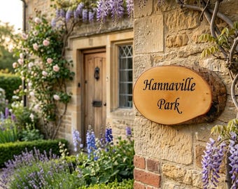 Medium Rustic Wood Slice House Sign Engraved With Any House Name Or Number
