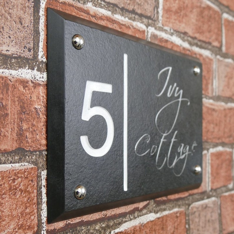 Deep Engraved Thick Cut Natural Slate Any House Name And Number Hand Painted Customized Slate House Sign 250mm x 170mm