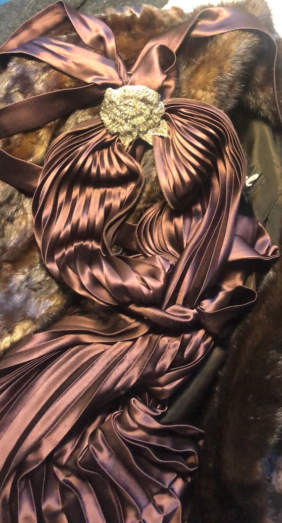 Nicole Bakti Chocolate Satin Evening Dress