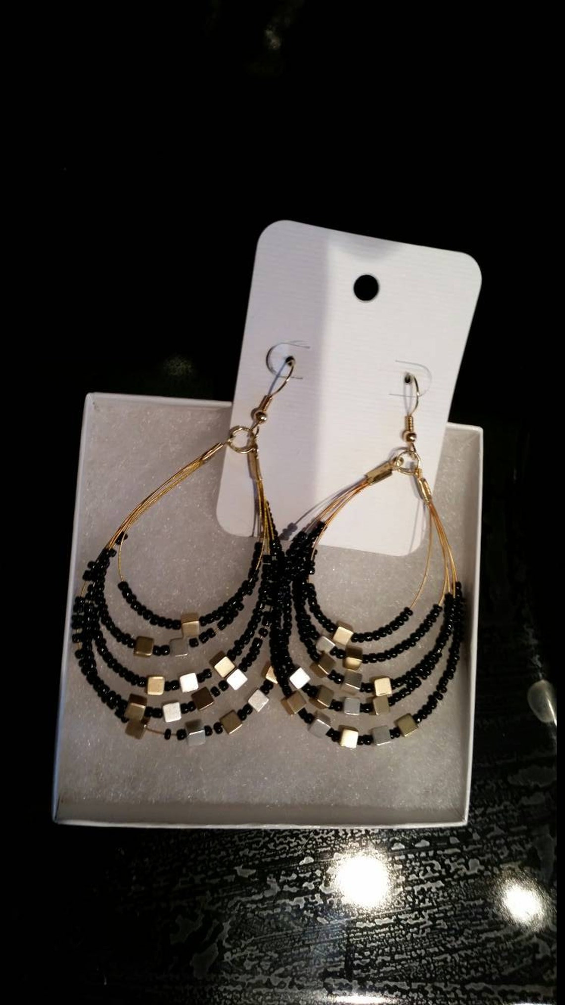 Chandelier Earrings Black and Gold Etsy