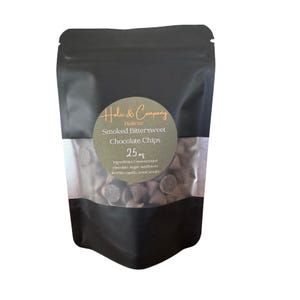Wood Smoked Dark Chocolate Chips – 2.5oz Artisan Tasting Size Gourmet Small Batch Treat