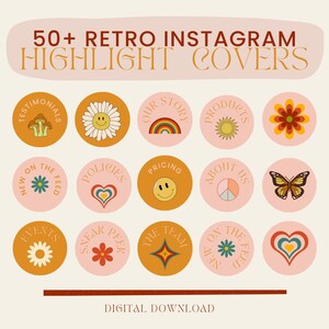 50+ Retro Instagram Highlight Cover Icons Groovy Highlight Covers Instagram Hippie Instagram Stories 70&#39;s 60&#39;s Boho Insta Covers