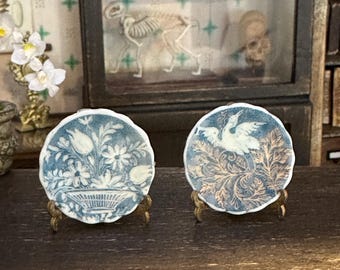 Ceramic Dollhouse 1:12 Scale Plates Folk Blue and White MADE TO ORDER