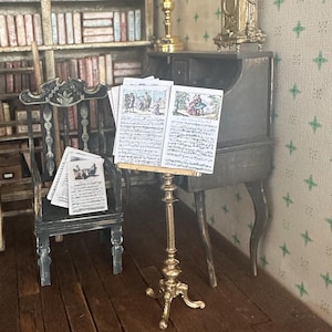 Doll House Miniature 18th Century Antique Style Gilded Music Stand with Sheet Music