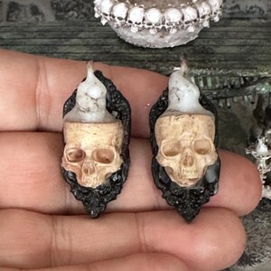 PAIR of Miniature Skull Wall Candle Sconces with Real Wax Candles – 1:12 Scale Collectible