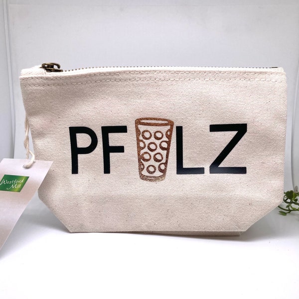 Kosmetiktasche Pfalz / Geburtstagsgeschenk / Geschenkidee / Dubbeglas / Makeupbag / Landleben / Dorfkind / Pfälzer / Pfälzerin / Gold