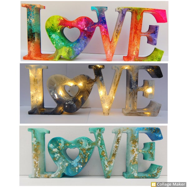 Resin Rainbow LOVE Sign, Colour Range, Freestanding Sign, Handmade, Home Decor, Table Top, Mantle, Ornament, NHS Rainbow Gift