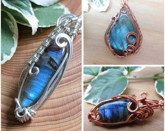 Labradorite Necklace Variety, Sterling Silver & Copper, Natural Jewellery, Wire Wrapped, Festival Necklace, November Birthstone