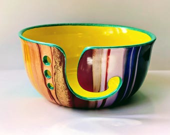 Large Yarn/Knitting/Crochet/Wool Bowl 18.5 x 9cm, Hand-Painted, Knitting Lover, Knitter Gift, Crochet Accessories, Yarn Bowl, Crochet