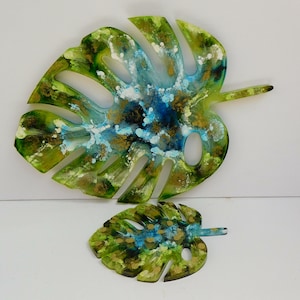 Colour Variety Set Of 4 Or 6 Placemats & Coasters. Monstera Leaf Placemat Set, Resin Coasters, Housewarming, Teacher Gift, Leaf Decor