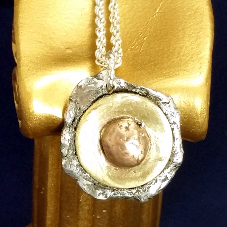 Mixed Metals Pendant 925 Sterling Silver Copper & Brass Mixed Etsy