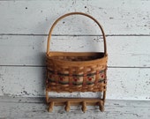 Wicker Wall Basket Vintage Wicker Planter With 4 Pegs Vintage Apple Kitchen Decor Farmhouse Apple Decor