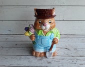 Spring Easter Tulip Bunny Rabbit Cookie Jar Young 39 s China Ceramic Hand Painted