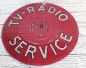Vintage Original Glass RCA TV- Radio Service Advertisement Display Glass RCA Sign