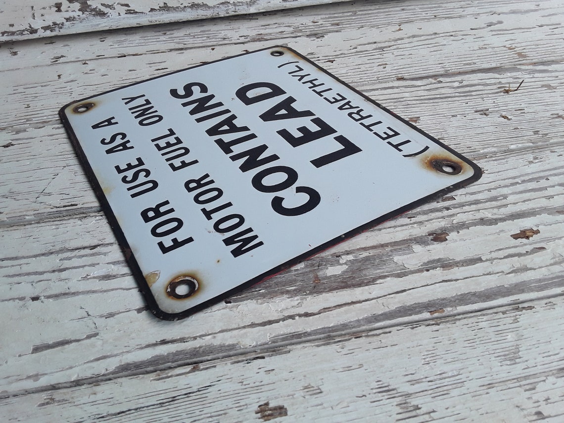 Vintage Porcelain Oil Gas Pump Plate Advertisng Contains Lead Etsy