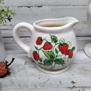 Vintage Strawberry Creamer Pitcher  / Strawberry Pattern  / Strawberry Kitchen Decor  / Taiwan Ceramic Creamer