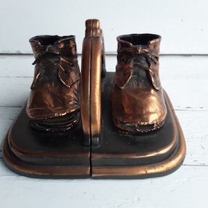 Vintage Copper Dipped Bookends Bronze Baby Shoe Bookends