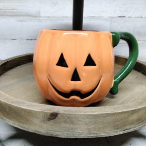 Vintage Halloween Ceramic Pumpkin Face Cup /  Halloween Decor. / tier Tray Decor