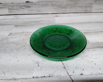 Anchor Hocking Pressed Sandwich Glass ~ Sherbert Plates ~ Forest or Emerald Green