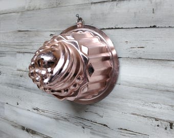 Molde vintage de gelatina con cubierta de fruta / Moldes vintage de cobre para colgar en la pared / Decoración vintage de cobre para colgar en la pared con gelatina de los años 60