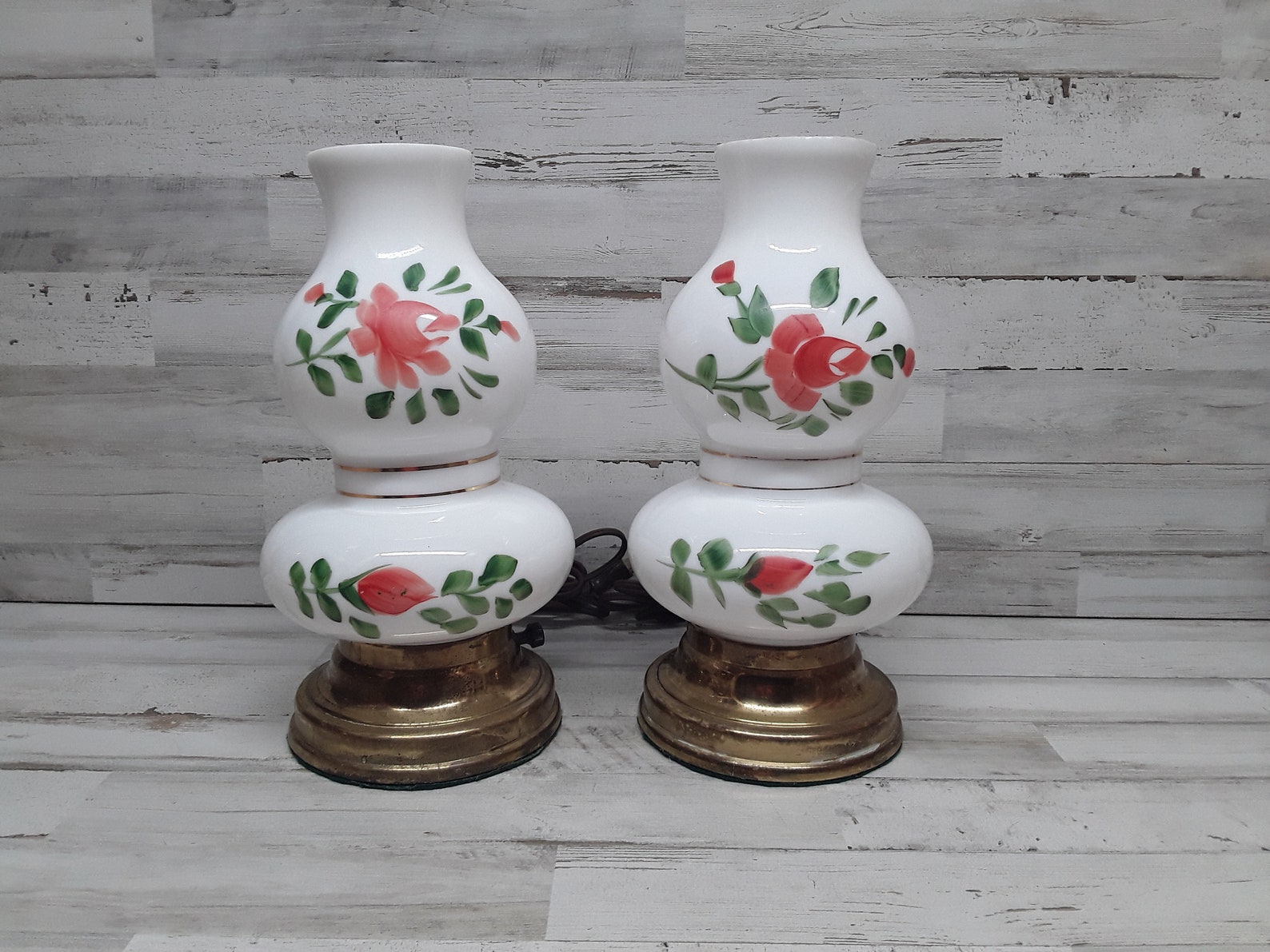 Hand Painted Milk Glass Dresser Lamps / Dresser Lamps / Hand Etsy