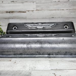 Vintage 1950’s or 1960's Ford Thunderbird Aluminum Value Covers  / Vintage Ford Car Parts. / Man Cave Decor / Rat Rod Parts