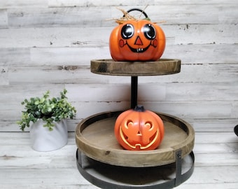 Lighted Up Pumpkin Face  / Tier Tray Halloween Decor  / Halloween Party Lights  / Lighted Pumpkins
