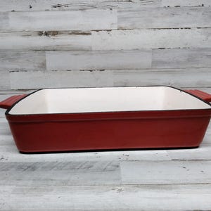 Vintage Unbranded Cast Iron/Enamel Roasting Pan/ Casserole Dish  / Red Cast Iron Cookware