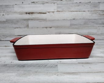 Sartén para asar/cazuela de hierro fundido/esmaltado vintage sin marca/utensilios de cocina de hierro fundido rojo