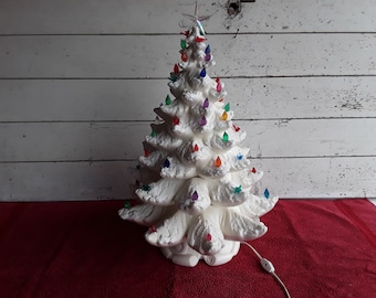 Vintage 23" Atlantic Mold Ceramic Snow Flocked Christmas Tree Pedestal Base 58/60 Holds