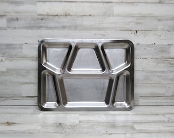 Vintage Military Style Stainless Steel Divided Lunch Tray / Camping Lunch Trays
