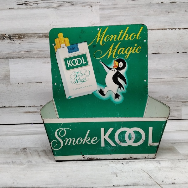 Kool Cigarette Menthol Magic Store Display Tin Match Holder W/ Penguin