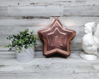 Moldes de gelatina de cobre vintage para colgar en la pared / Molde con forma de estrella / Decoración de cocina de cobre / Adornos de pared de cobre para cocina de los años 60