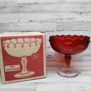 Vintage Indiana Glass Footed Bowls  / Indiana Glass Ruby Decoration  / Collectable Indiana Glass