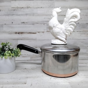 Olla Revere Ware de 3 1/2 cuartos de galón, de acero inoxidable con revestimiento de cobre y tapa. 1801 Revere Ware Riverside, CA