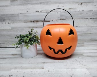 Vintage Halloween Candy Bucket, Jack O Lantern, JOL, Trick or Treat Pail , Blow Mold, Halloween Decor